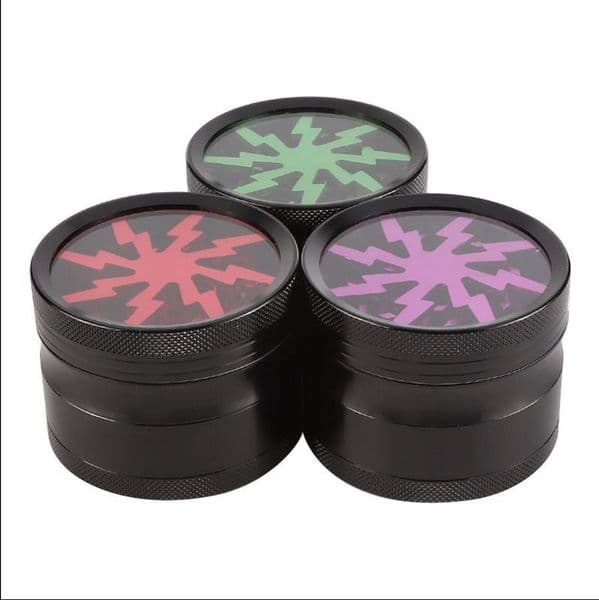 Smoking Pipes Hot selling aluminum alloy 63mm lightning type grinder with 4-layer small waist design, flat plate with scraper and smoke grinder