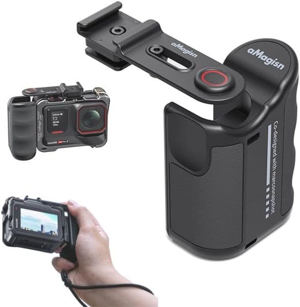 Camera Grip Holder for Insta360 Ace Pro2/Ace Pro,Camera Extension Bracket with Shutter Button for DJI Action 5 Pro/4 3