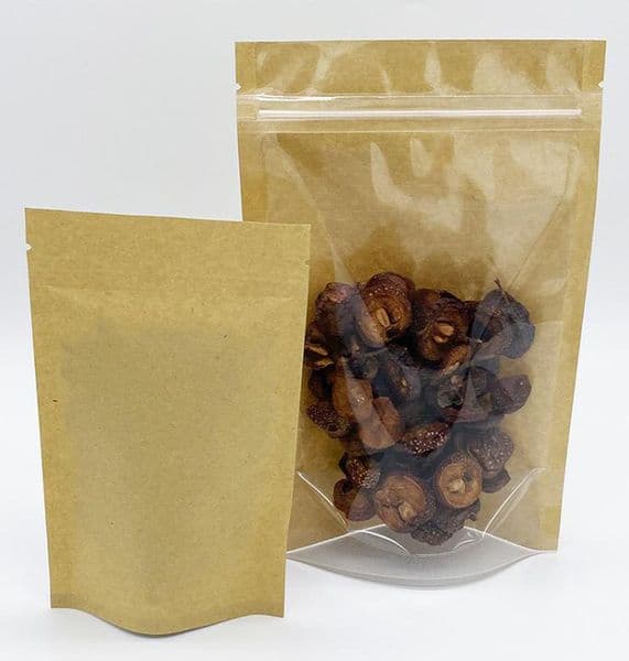 2026 Kraft Paper Mylar Bags Clear Front Universal Smell Proof Stand Up Pouch For Foods Cookies Foods Snack Dry Herb Flowers Packaging Bag 100pcs wholesale