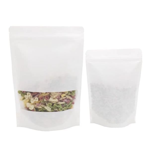 New White Sealable Bags Kraft Paper Bag Stand Up Zipper Resealable Food Grade Snack Cookie Packing Bag Withe Frosted window Wholesale 100pcs/lot
