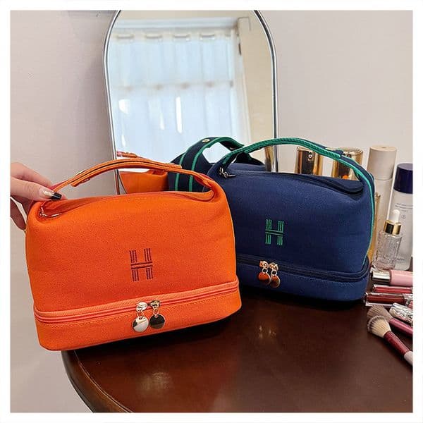 Travel-Friendly Multifunctional Dual Compartment Canvas Pouch Ideal For Storing Skincare & Accessories