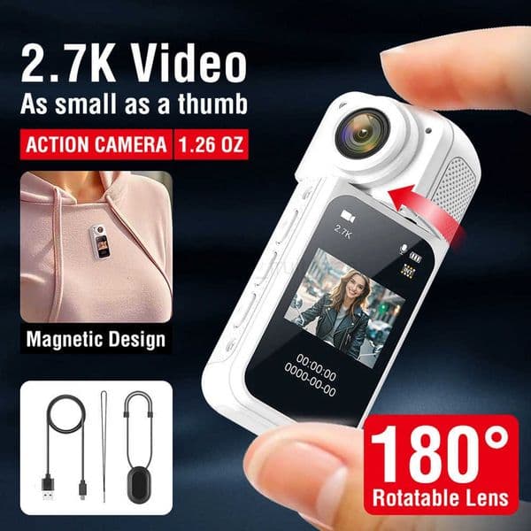2.7K HD Thumb Action Camera 180 Rotate WIFI Outdoor Action Camera Video Recorder for Motorcycle Riding Car Video DV Shooting T250806