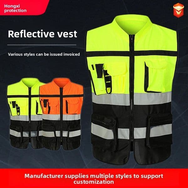 Vest Two-tone Protective Reflective Clothing Multi-pocket Construction Sanitation