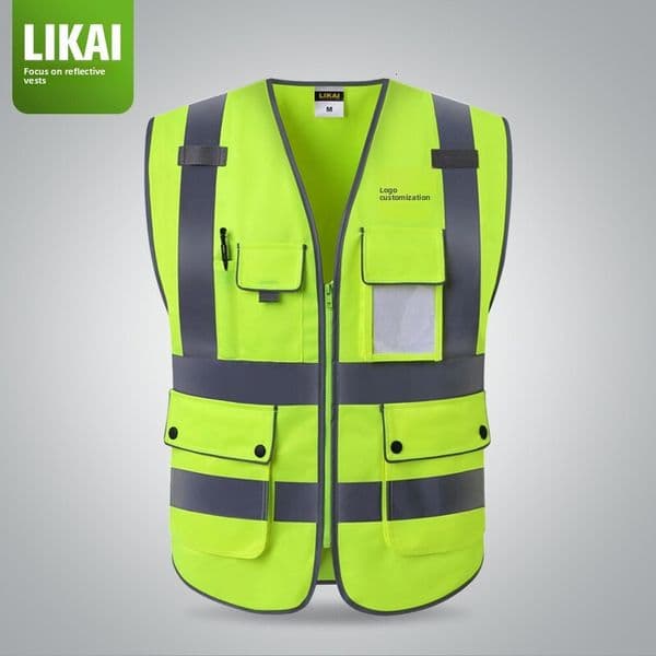 LIKAI Reflective Construction Site Safety Protection Traffic Road Administration Multi-Pocket Leader Vest Customizable