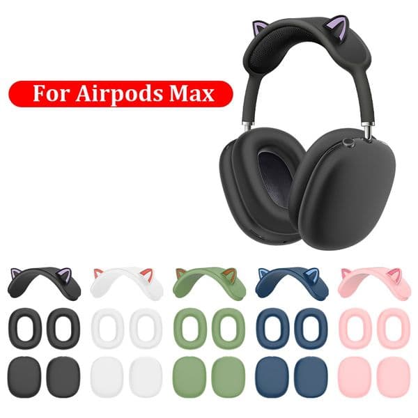 Cute Cat Ears Headband 3 In 1 Soft Washable Headband Silicone Cover for Airpods Max 2 Max2 Bluetooth Headphones Accessories Protective Case Cover Earphone Accessory