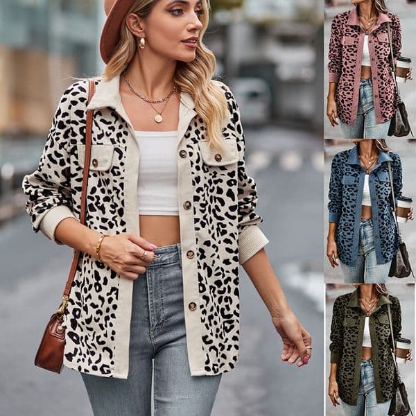 2025 Autumn New Women's Leopard Print Button Long Sleeve Jacket Shirt Coat for Women