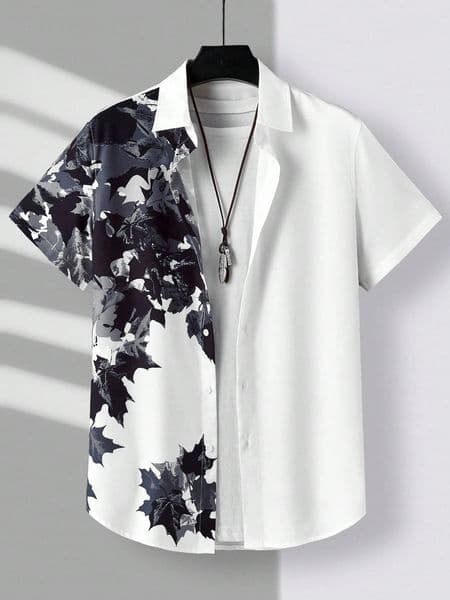 Mens Hawaiian Loose Palm Tree Floral Print Pattern Casual Short Sleeve Shirt Button Up Top 250807BANJIA