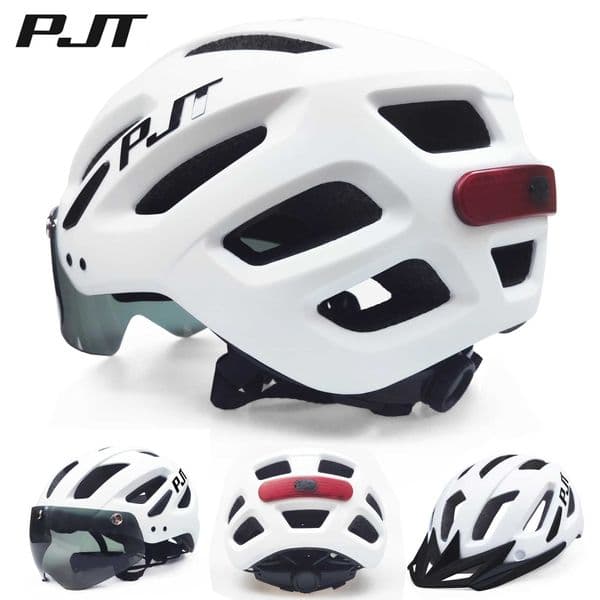 PJ New Sun Visor Goggle Men Bicycle Helmet USB Rechargeable LED Taillight Cycling Helmet Sunglasses Riding Road MTB Bike Helmet L250808