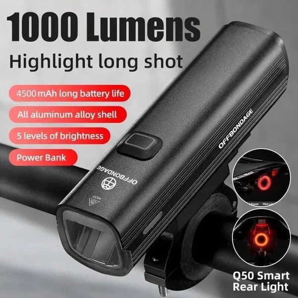 0FFBONDAGE Bicycle Light 1000Lumen Bike Headlight Power Bank Flashlight Handlebar USB Charging MTB Road Highlight Z250809