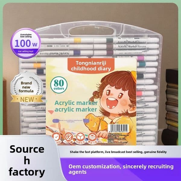 24 Acrylic Marker Foldable Box Set for Children's Art DIY Water-Based Large Capacity Watercolor Pens Stackable Colors Drawing
