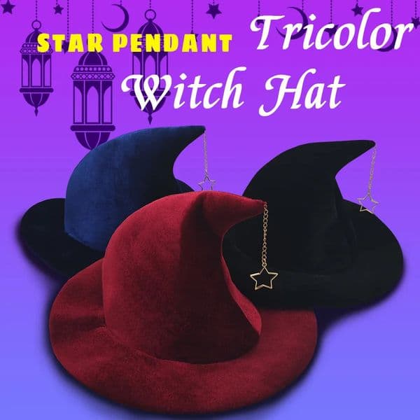 Update Adult Kids Witch With Star Mon Pattern Masquerade Wizard Hat Cosplay Costume Halloween Party Funny Dress Up Props 250804
