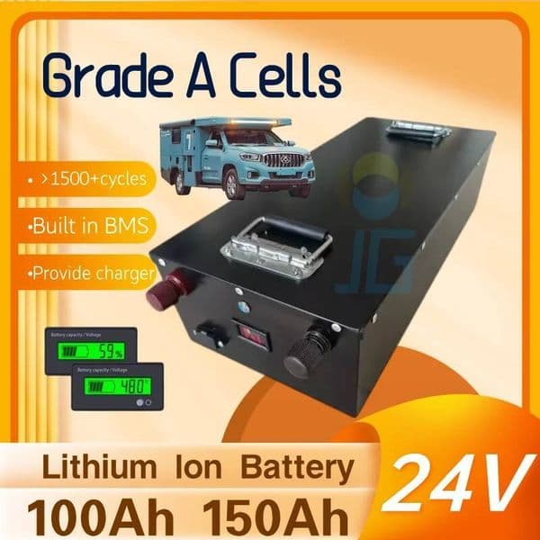 BMS 7S 24V 100Ah 150Ah Lithium Ion Rechargeable Battery Pack for Camping RV Solar Energy Solar Photovoltaic System Caravan