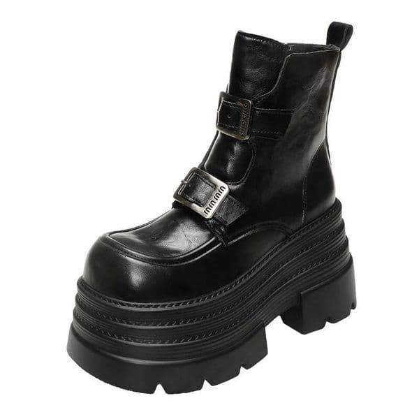 New Women S Leather Ankle Boots Autumn Winter CM Heels Chunky Sneakers Short Boots Woman Zip Motorcycle High Platform Botas Designer Shoes