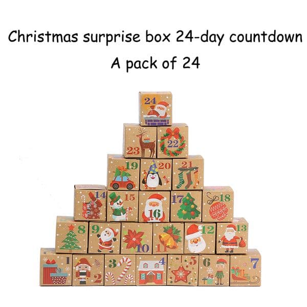 24pcs-Christmas Surprise Blind Box Kraft Paper Gift Box: Countdown 24 Days of Festive Gifts from Dec 1st to 24th - Unveil a Different Surprise Each Day!