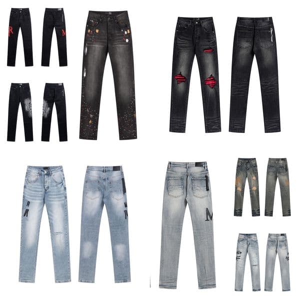 jeans High strt ripped vintage slim fit versatile skinny jeans Mens new PU womens long trousers Z260515