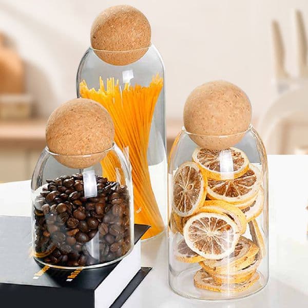 Customizable cork ball stopper glass sealed jar creative minimalist tea and coffee bean storage bottle high borosilicate storage bottle