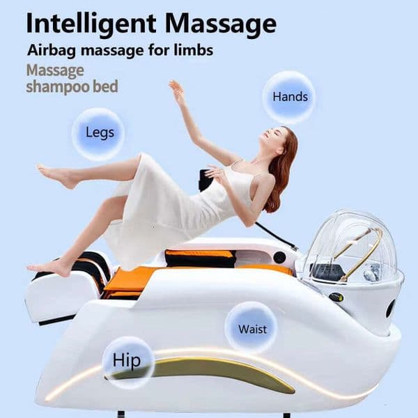 Head Spa Hair Washing Chair Multifunctional Electric Massage Modern Style Hair Salon Barbershop Use Shampoo Bed Hair Washer Chair Height Adjustabl
