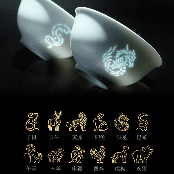 Chinese Zodiac Porcelain Soup/Cereal Bowl 11.4cm (4.5in) Collection: made of bluish-white pierced porcelain engraved zodiac motifs. Message remarked to select zodiac