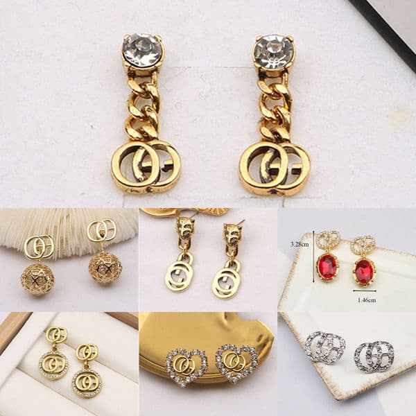 Elegant Earrings Classic Geometry Letter Stud Gold Sier color Famous Women Round Crystal Rhinestone Pearl Earring Eardrop Wedding Party Jewerlry Correct Design