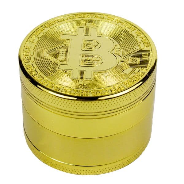 Smoking Pipes Manufacturer's new 50mm gold coin tobacco grinder with gold Bitcoin pattern, manual tobacco grinder
