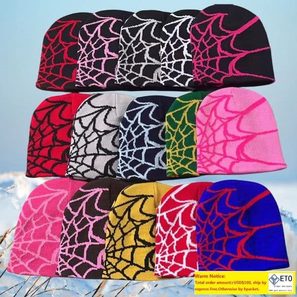 2024 New Spider Grid Jacquard Beanie Hat Autumn Winter Unisex Warm Woolen Hat European And American Cold Hat 1-20 LL
