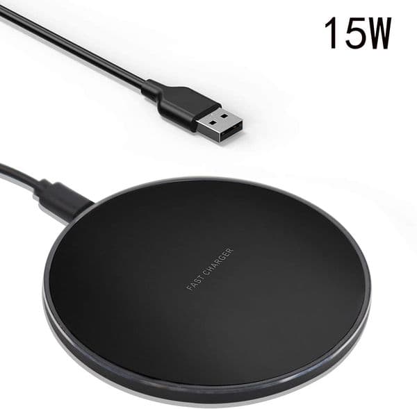 Fast Wireless Charger Charging Pad, Inductive Wireless Charging Station 15 W Qi Charger with USB-C Cable for iPhone Smart Cell Mobile Phone
