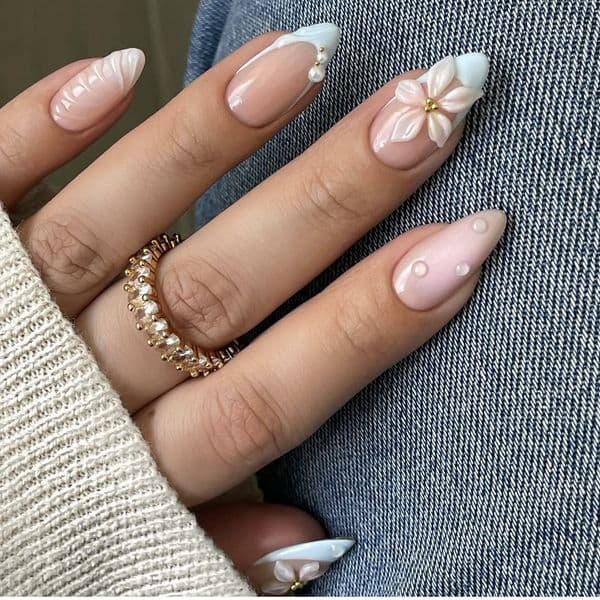 Water Drop 3D Small Flower French Wearable Fake Finished Nail Tips