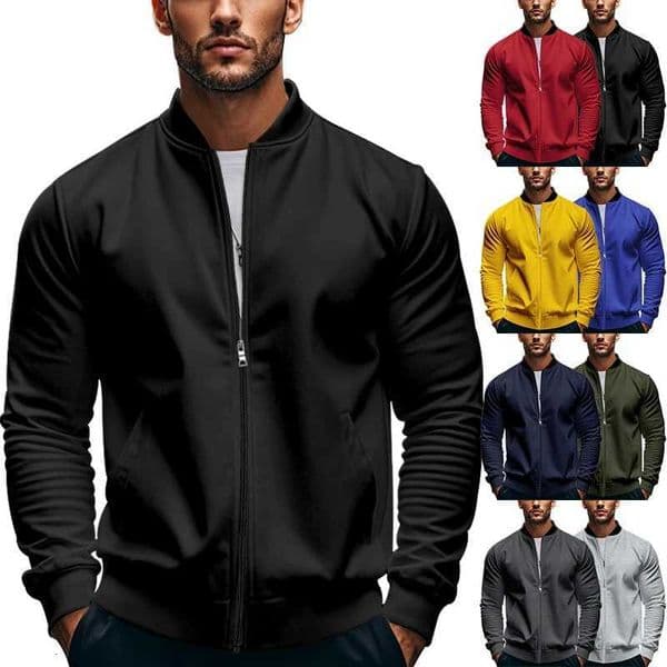 2024 New Spring and Autumn Mens Stand Collar Jacket Solid Color Leisure Sports Long Sleeve Zipper Coat Straight Tube Large Size XJ250818