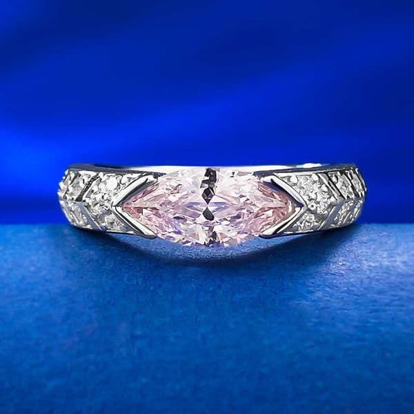 Mujing Jewelry New S Silver Inlaid Marquise Pink Diamond Personality Ring for Women Simple Daily Ins Style