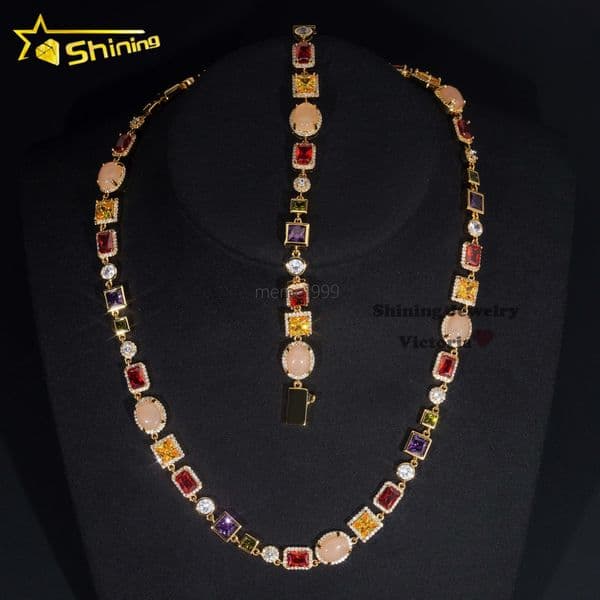 New Arrival Fashion Jewelry Men Stree Fashion Icd Out moissanite Multi Color Gemstone Hip Hop Mutif Necklace