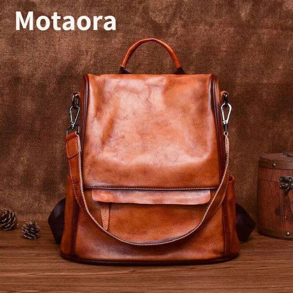 MOTAORA Vintage Women Backpacks New Genuine Leather Anti Theft Backpack Cowhide Large Capacity Ladies Travel Bags bag