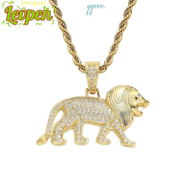 Designer LevpeFashion Iced Moissanite Gold Pendant Necklace Hip Hop Style Lion Shape Brass High Quality Brass Material for Anniversary Gift OACOCANecklace