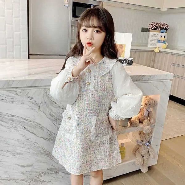 Girl's Dresses Children's clothing, girls' spring dress, 2024 new style, girls' small fragrant style princess dress, big children's doll neck princess dress W241211