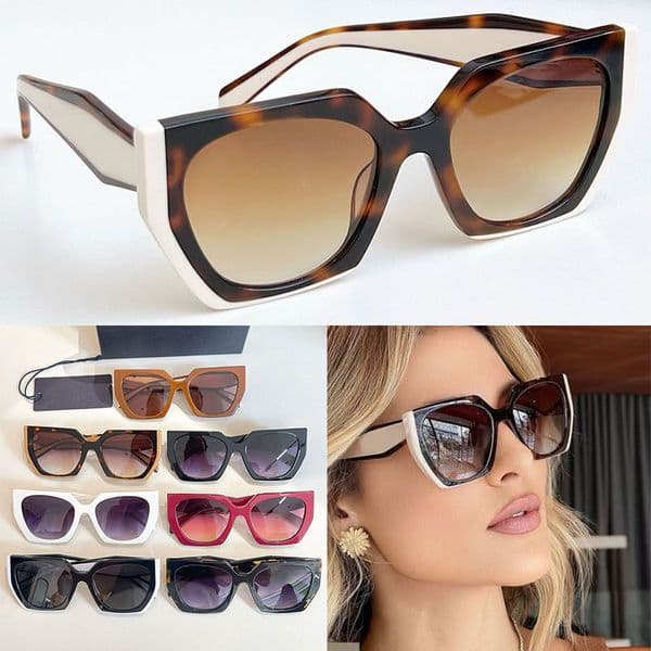 Classic Women Geometric Cat Eye Sunglasses SPR15W Sunglasses with Logo Designer Two tone Splicing Line Glasses Acetate Frame Eyewear