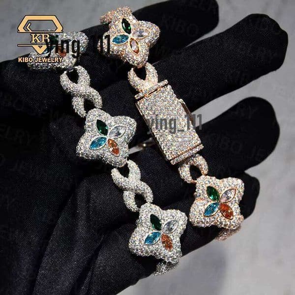 Clover Ice New Tennis 4-Leaf Necklace 22Mm Bracelet Sier Silicon Stone Mens Iced Hip-Hop Chain