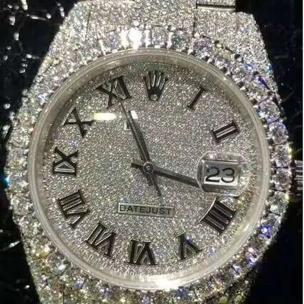 Men's Rectangle Watch Moissanite Brilliant Dia for Swiss Movement ETA Stainless Steel Band Crystal Boxed