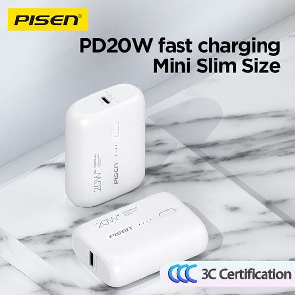 PISEN QUICK 10000mAh Mini Power Bank 20W Fast Charging Card-Sized Portable Ultra-Light 184g for iPhone Samsung Xiaomi Huawei