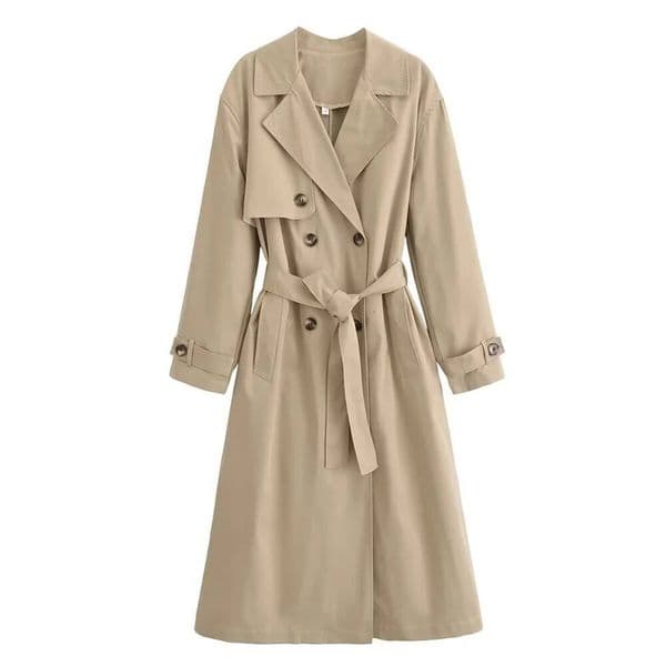 2024 RARF Autumn New Women's Casual Temperament With Waistband Lapel Long Sleeved Trench Coat