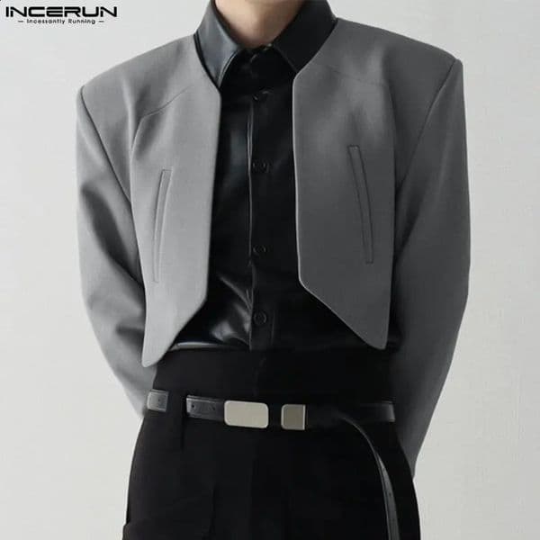 INCERUN Men Blazer Solid Color Open Stitch Long Sleeve Irregular Thin Suits Streetwear Fashion Casual Crop Coats S5XL 250826BJ