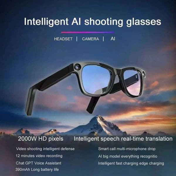 New AI HD Anti-Shake Camera Contact Video Voice Call Noise Reduction Wireless Bluetooth Headset Glasses Goggles