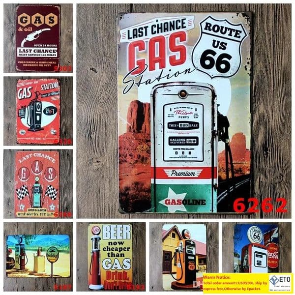 Retro Metal Poster Gasoline Gas Beer Route 66 Vintage Craft Tin Sign Home Restaurant KTV Bar Signs Wall Art Metal Sticker BH2210 TQQ LL