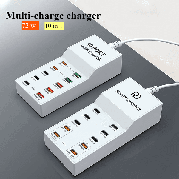 10 IN 1 Multi Port Intelligent Charger USB 72W multi port Type-C charger, high-power USB mobile phone tablet 10 hole charger The earphone charger is 12W 15W 30W