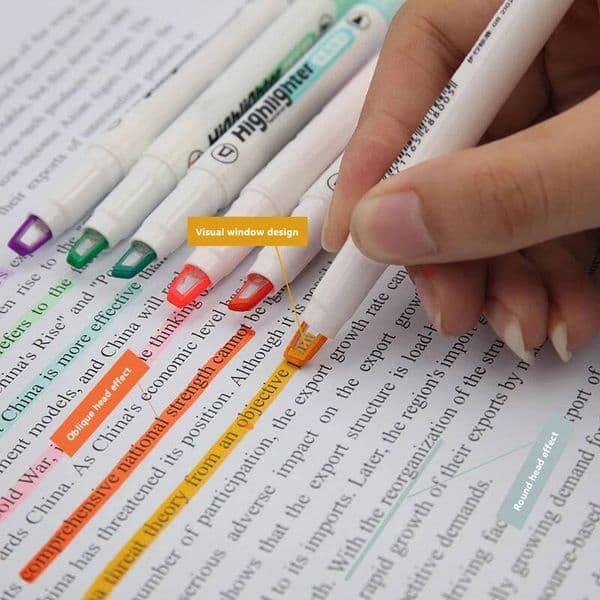 6 Colors/Set School Stationery Supplies Unique Window Tip Highlighter Pen Double Head Pastel Color Midline Highlighters Marker i1