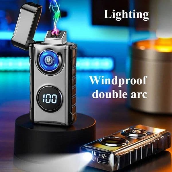 New Lighting Dual Arc Digital Display Lighter Metal Windproof Type-C Fast Charging Lighter, Cigarette Accessories, Men's Gadgets