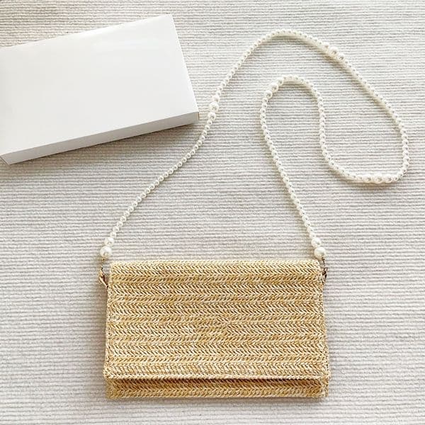 Designer Women Lady DIY Straw Bag Shoulder Bag Box with Pearl Chain Classic Cosmetic Beauty Pouch Makeup Organizer Box Phone Storage Case VIP Gift Box