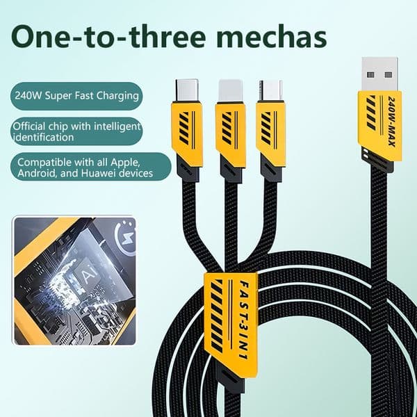 3 In 2 240W Fast Charging Cord For Micro USB Type C Charger Cable Multi Port Quick Charging Mobile Data Cable For iPhone Huawei