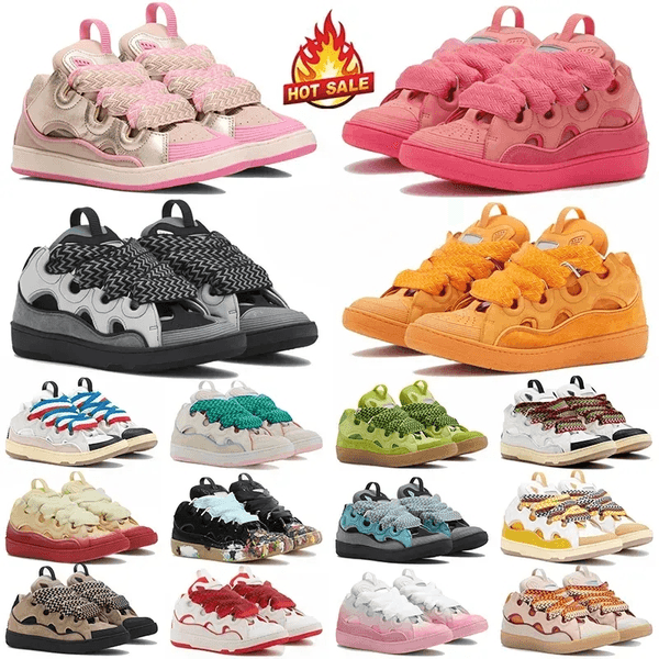 Luxury mens womens designer shoes leather curb sneakers emed Mother and Child pink green Nappa calfskin platform rubber sole casual Running Sports Trainers 35-48
