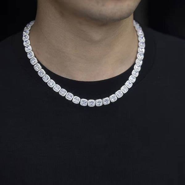 Fashion Customized Highend S925 Sterling Silver VVS D Color Moissanite Diamond Cushion Tennis Chain for Jewelry Gift