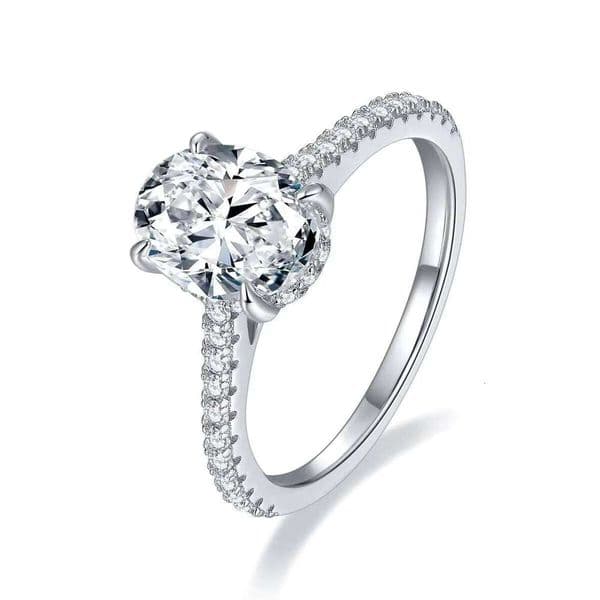 Trendy 2ct Moissanite Engagement Ring Sier with Gemstones Rhodium Plated Fashion Jewelry for Weddings and Gifts
