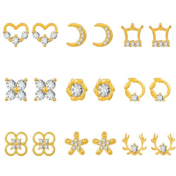 New Hollow Flower Petal Ear Jewelry Fashion Design Inlaid Moon Heart Stud Earrings